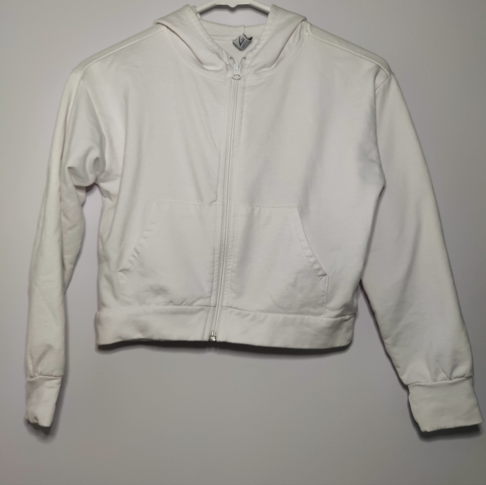 White cropped zip up hoodie